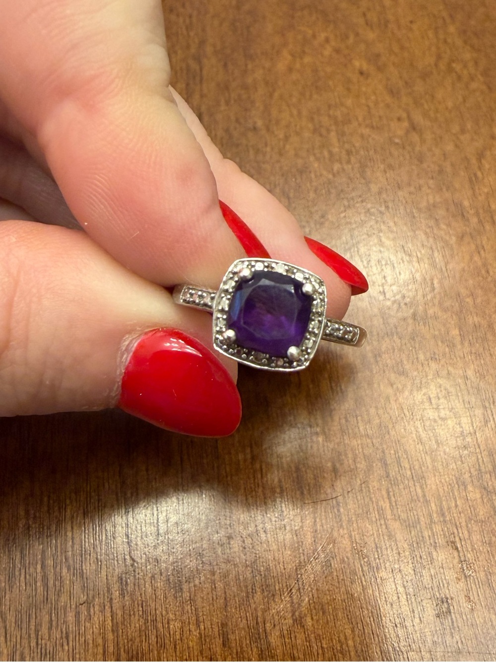 Sterling Silver Amethyst Halo Ring - Size 7